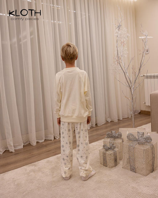CHRISTMAS PAJAMAS FOR KIDS (WHITE & GREY STARS PANTS)