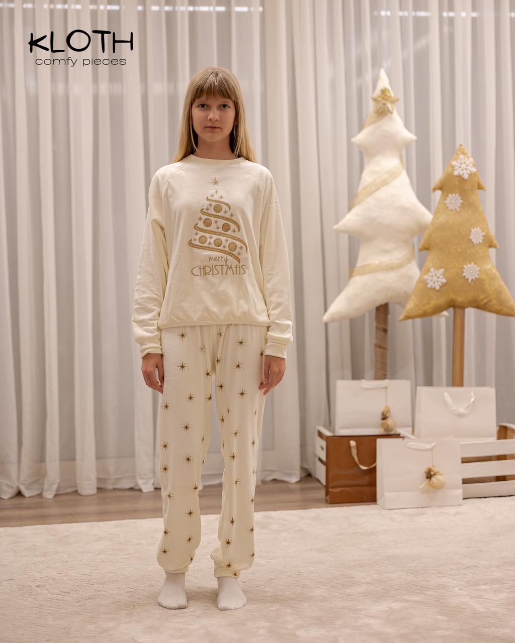 CHRISTMAS PAJAMAS FOR THE FAMILY (WHITE & G0LD STARS PANTS)