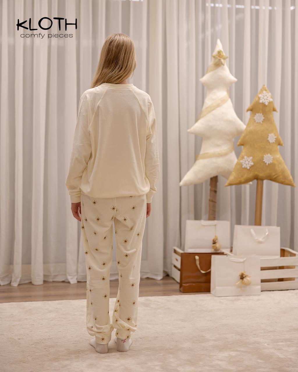 CHRISTMAS PAJAMAS FOR KIDS (WHITE & G0LD STARS PANTS)