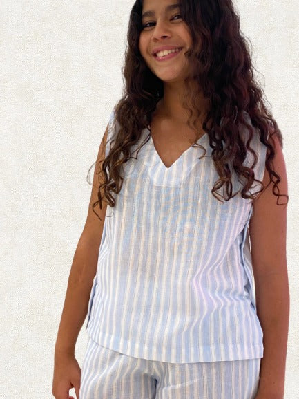 Blue-striped Linen Lounge Set