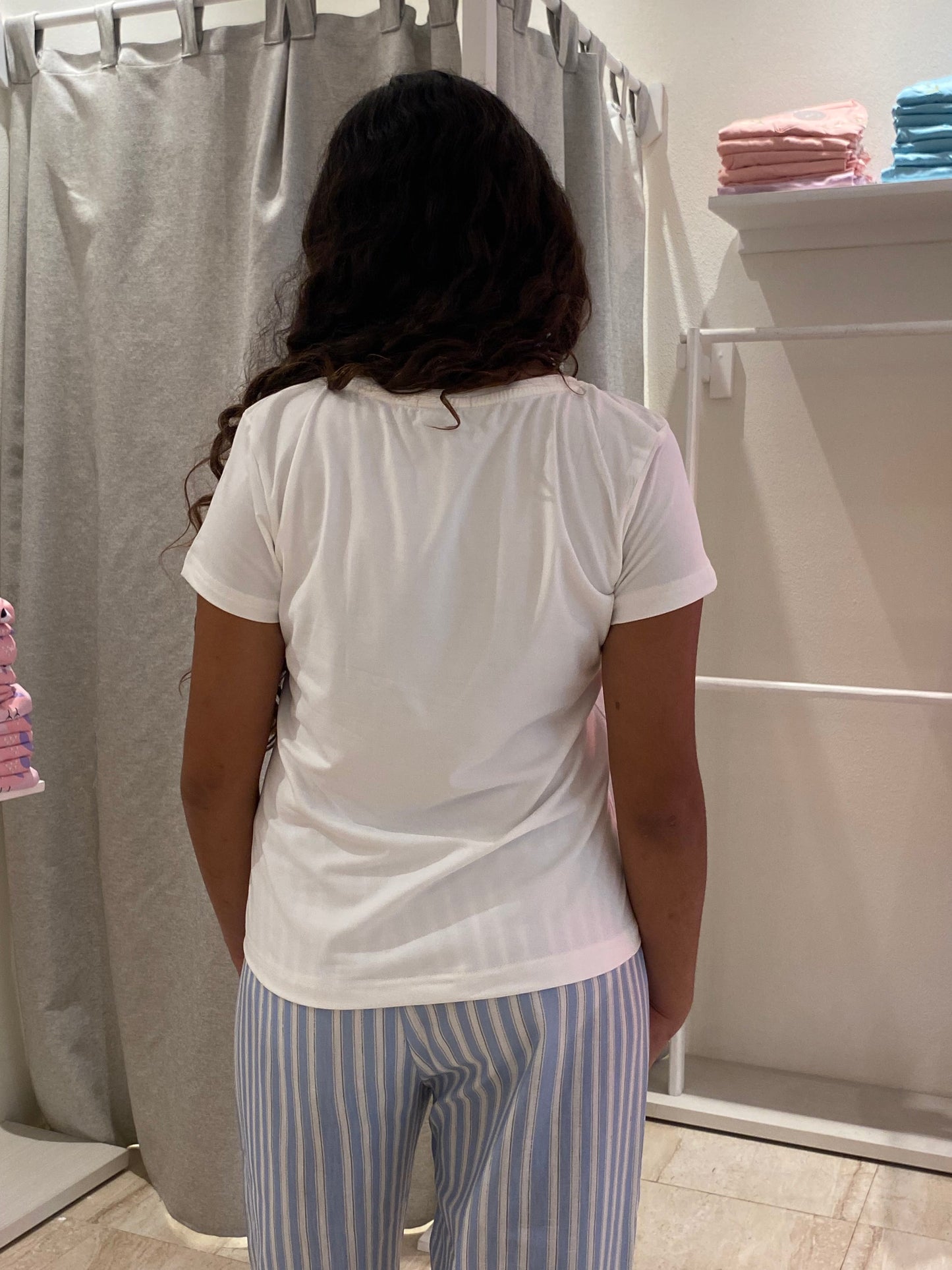 Dark Blue-striped Linen Pants and T-shirt Set