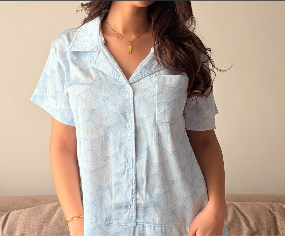 Shiny Blue Shells Satin Pjs