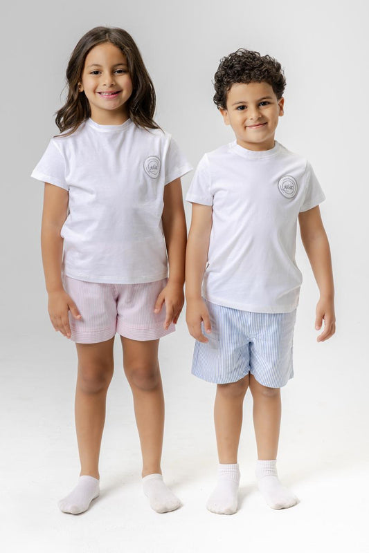 pink shorts girls + white top (kids)