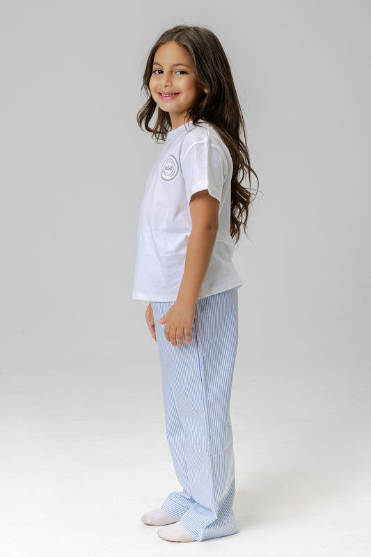 blue pants girls + white top for girls kids