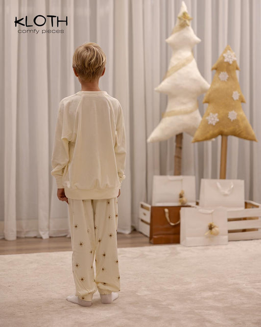 CHRISTMAS PAJAMAS FOR KIDS (WHITE & G0LD STARS PANTS)
