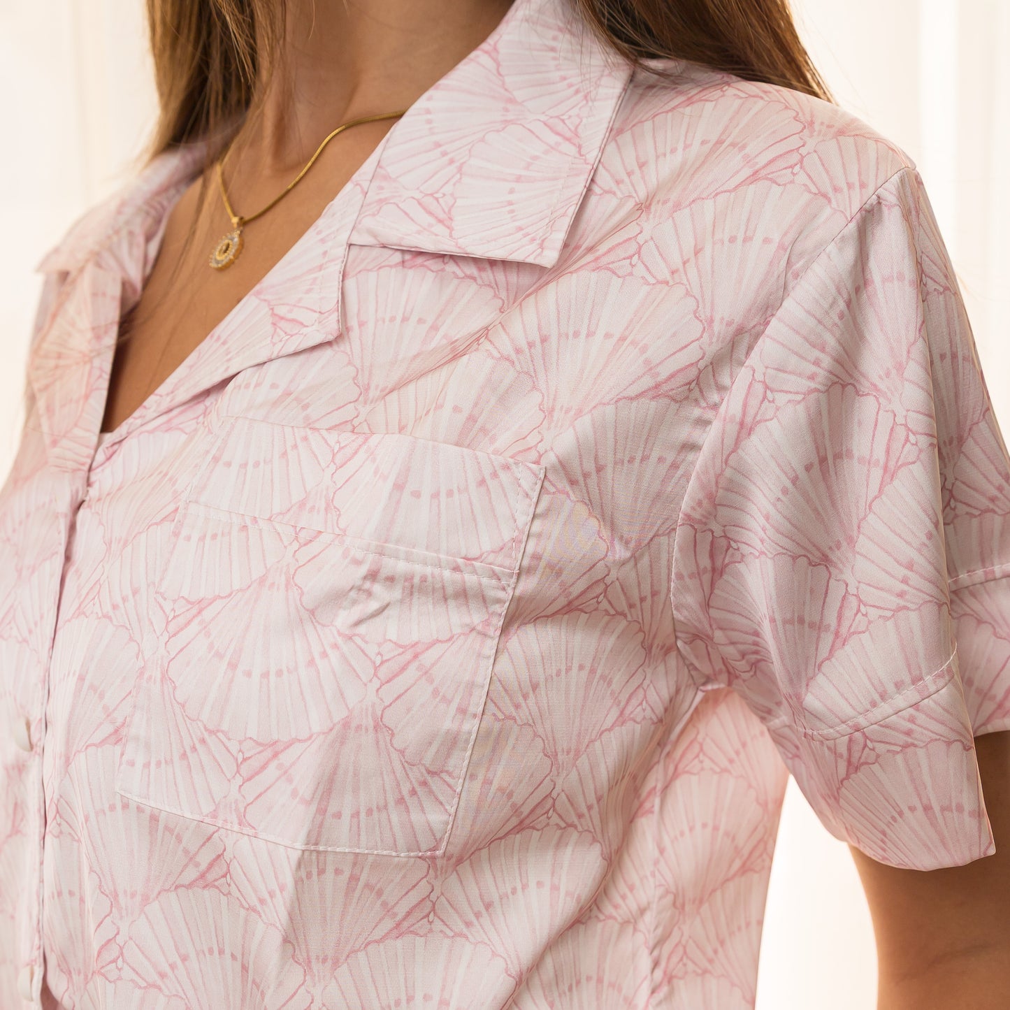 Pink Seashells Satin Pyjama Set shorts