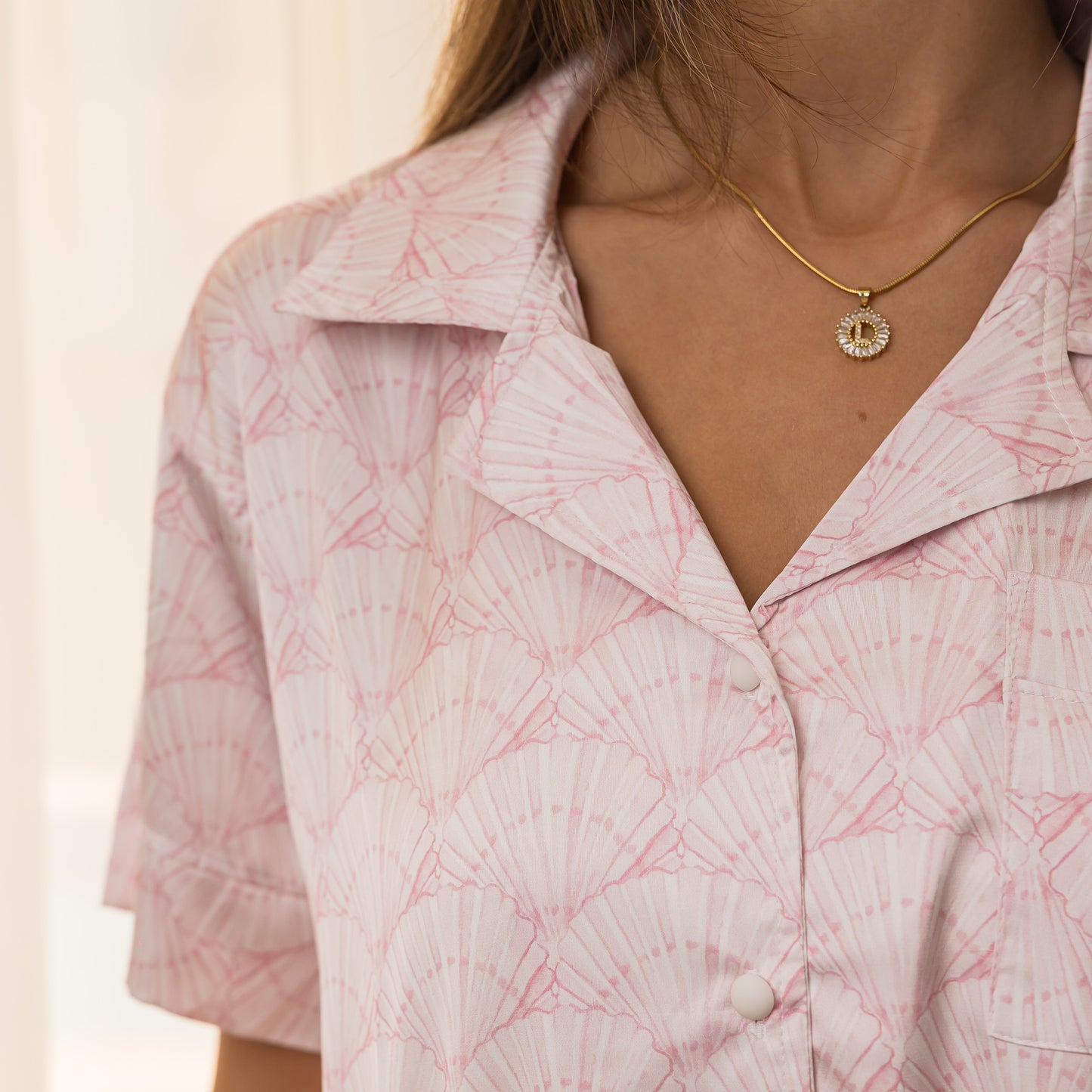 Pink Seashells Satin Pyjama Set shorts