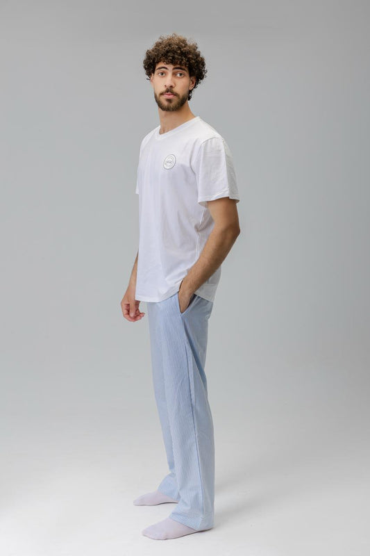 blue pants men + white top