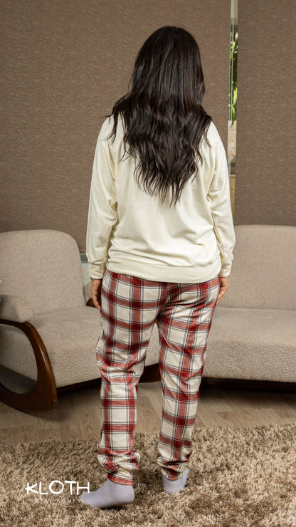 Burgundy Plaid Crewneck Set