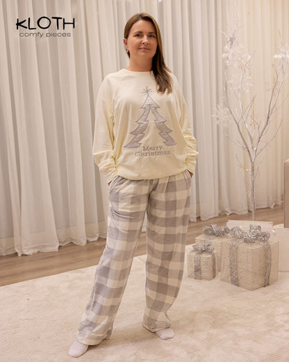CHRISTMAS PAJAMAS FOR THE FAMILY (WHITE & GREY PLAID PANTS)
