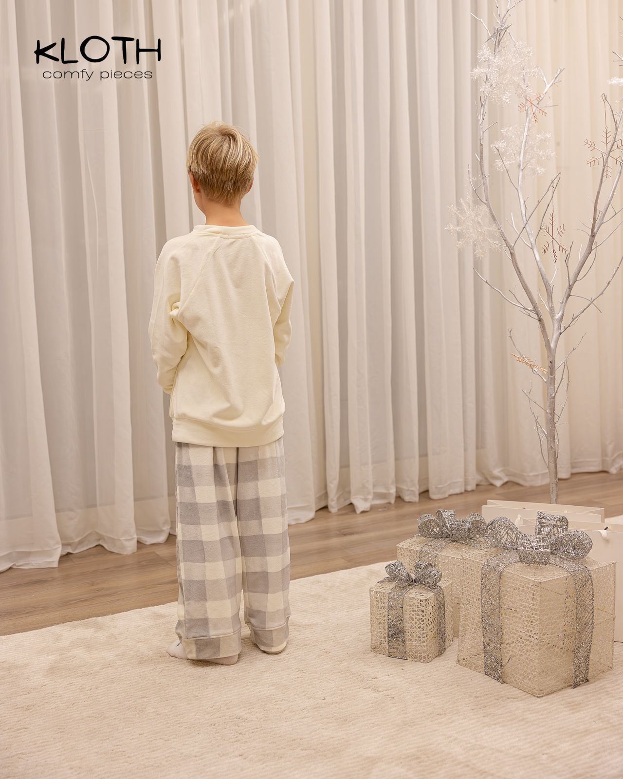 CHRISTMAS PAJAMAS FOR THE FAMILY (WHITE & GREY PLAID PANTS)