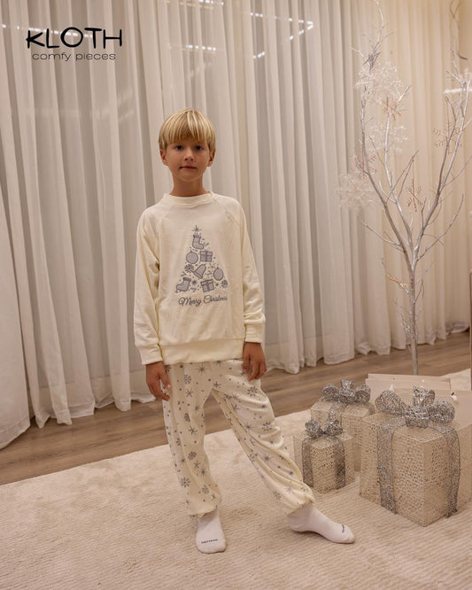 CHRISTMAS PAJAMAS FOR KIDS (WHITE & GREY  STARS PANTS)
