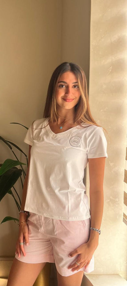 pink shorts  + white top for women