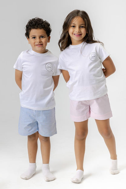 pink shorts girls + white top (kids)