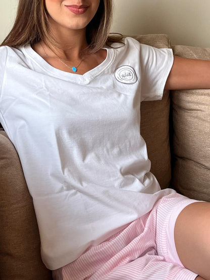 pink shorts  + white top for women