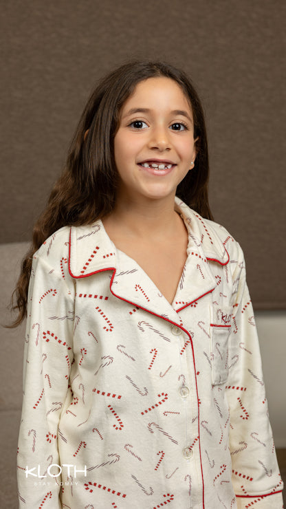 Off-White Candy-Cane Buttoned Set