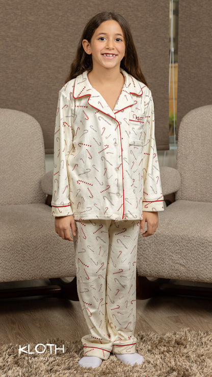 Off-White Candy-Cane Buttoned Set