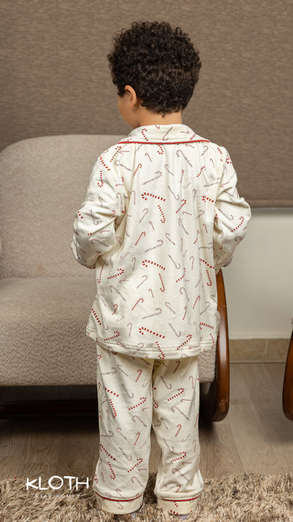 Off-White Candy-Cane Buttoned Set