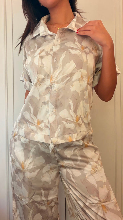 Grey & yellow floral satin pjs