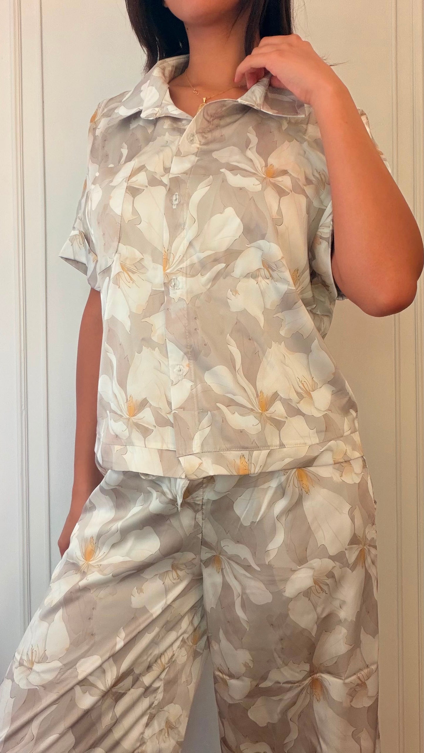 Grey & yellow floral satin pjs