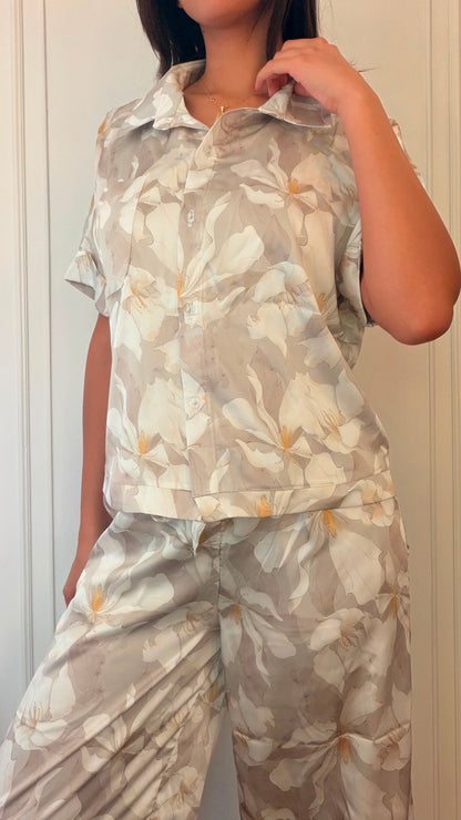 Grey & yellow floral satin pjs