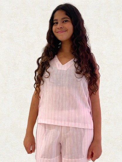 Pink-striped Linen Lounge Set