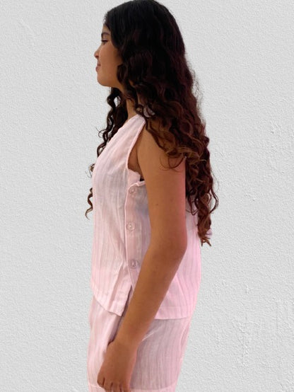 Pink-striped Linen Lounge Set
