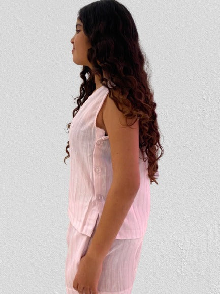 Pink-striped Linen Lounge Set