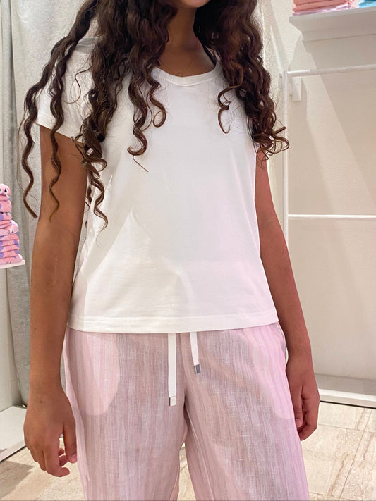 Pink-striped Linen Pants and T-shirt Set