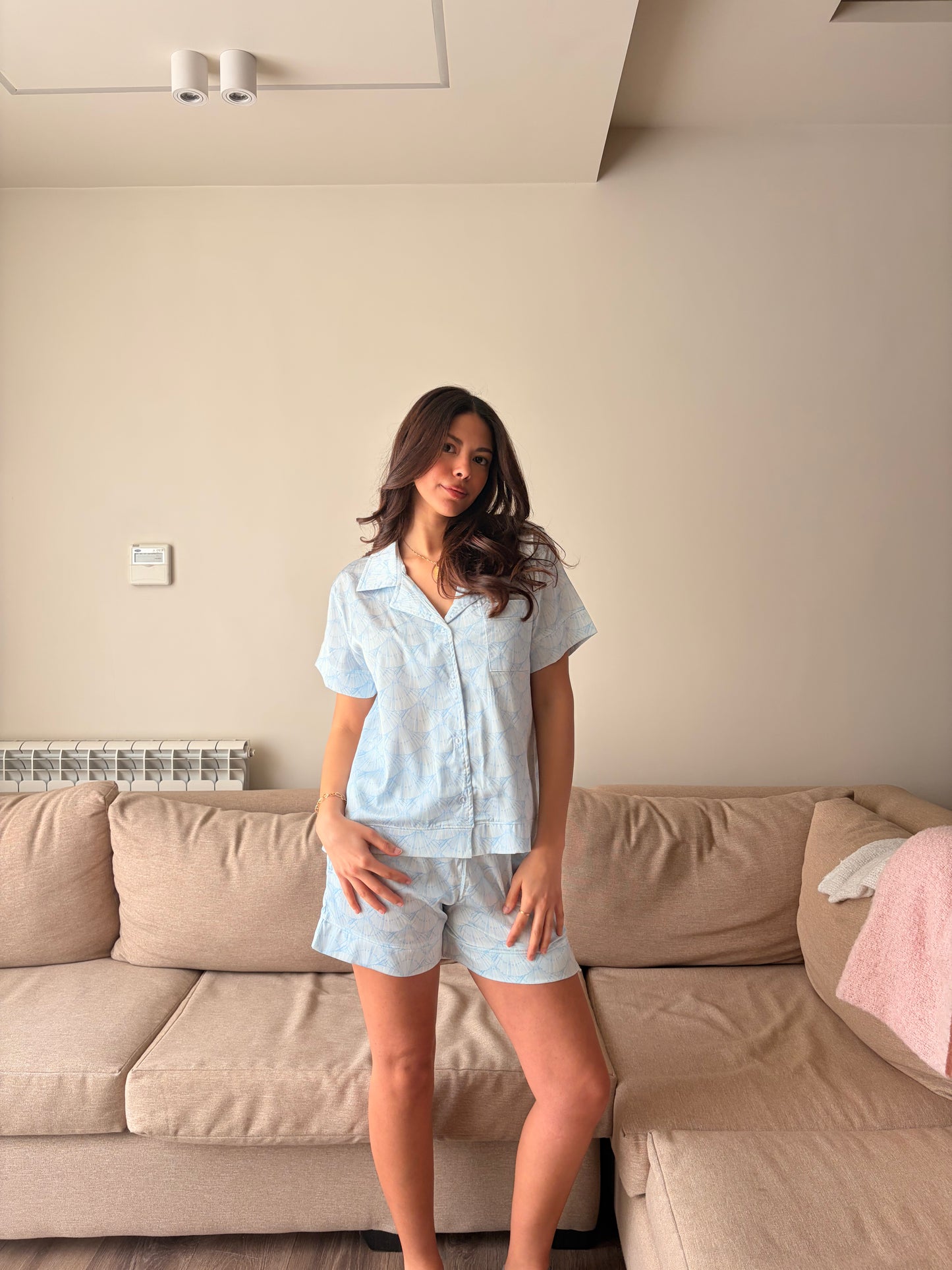 Shiny Blue Shells Satin Pjs