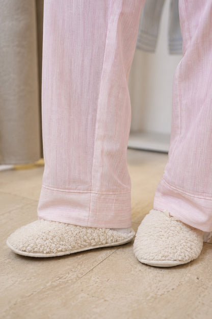 Pink-striped Linen Pants and T-shirt Set
