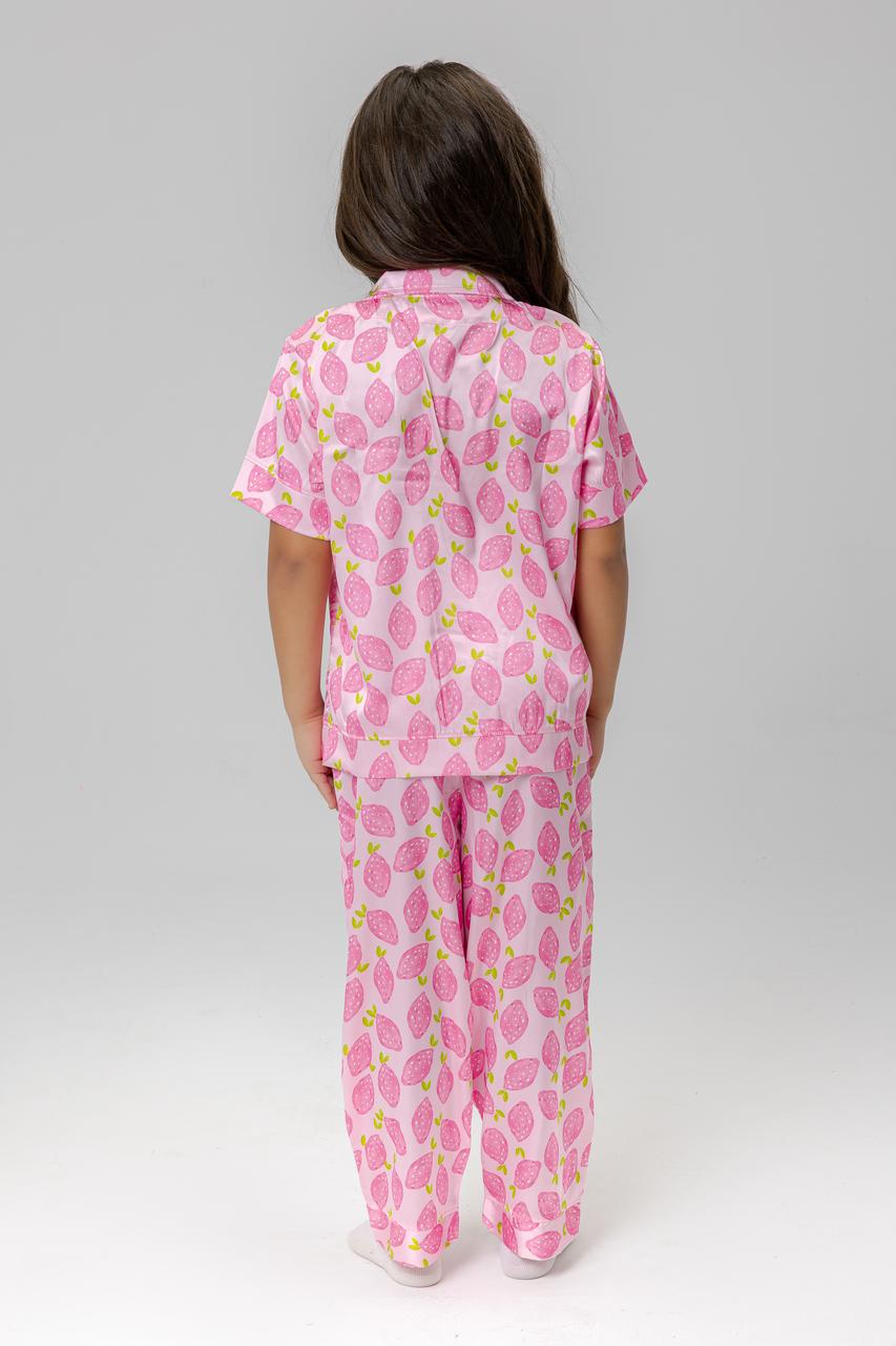pink strawberry satin pjs for girls