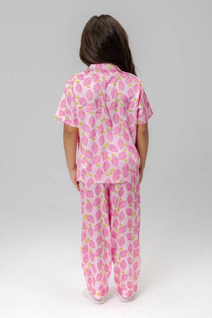 pink strawberry satin pjs for girls