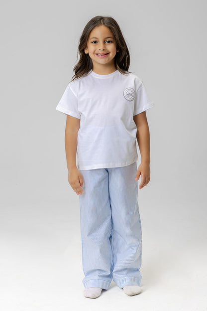 blue pants girls + white top for girls kids