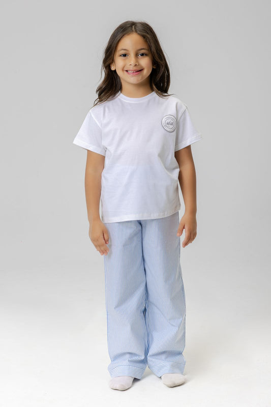 blue pants girls + white top for girls kids