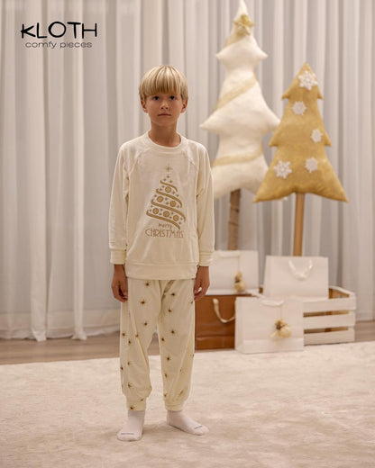 CHRISTMAS PAJAMAS FOR THE FAMILY (WHITE & G0LD STARS PANTS)
