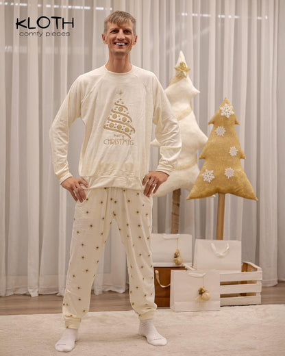 CHRISTMAS PAJAMAS FOR THE FAMILY (WHITE & G0LD STARS PANTS)