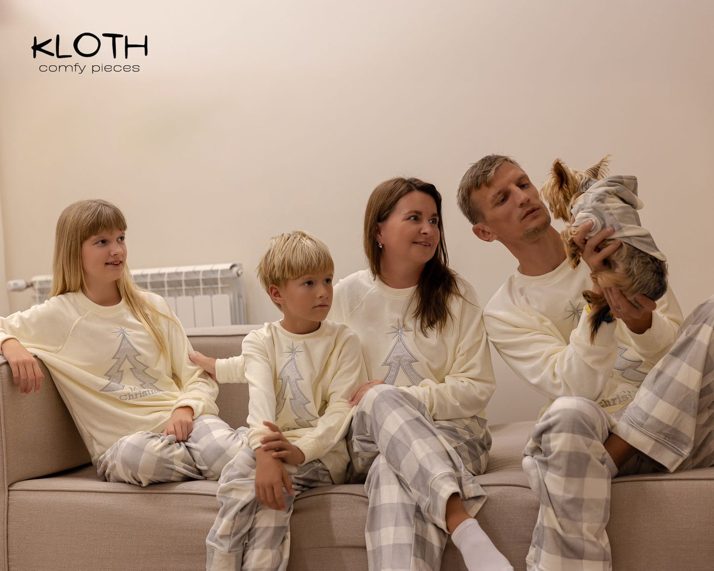 CHRISTMAS PAJAMAS FOR THE FAMILY (WHITE & GREY PLAID PANTS)
