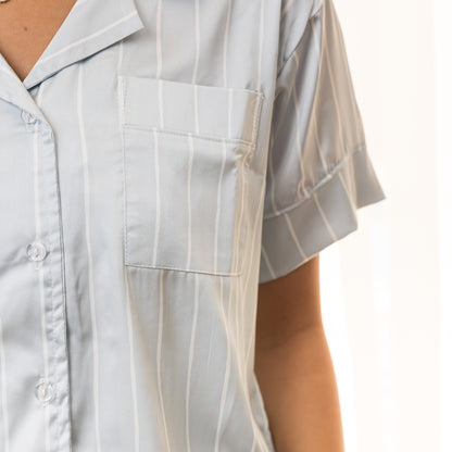 Light Grey Striped Satin Pants Set