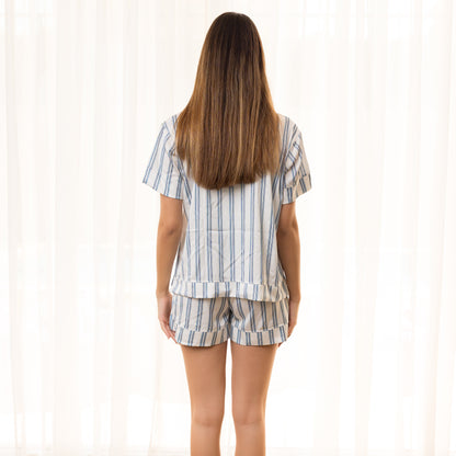 White Double-Striped Satin Shorts Set