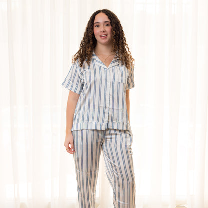 White Double-Striped Satin Pants Set