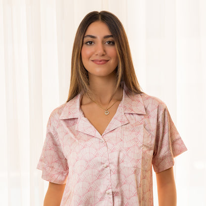 Pink Seashells Satin Pyjama Set shorts
