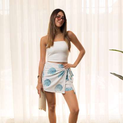 Sundial Shell Linen Short-Wrap Skirt