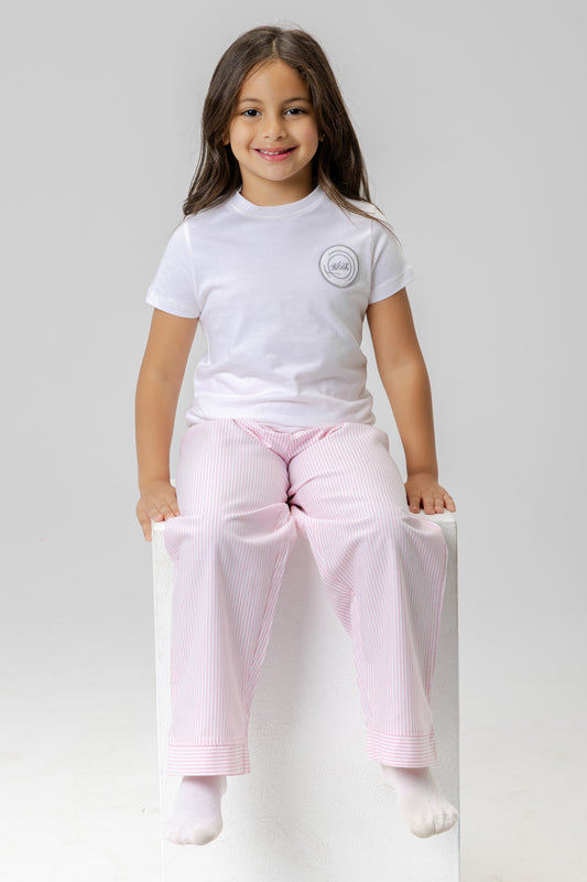 pink pants girls + white top