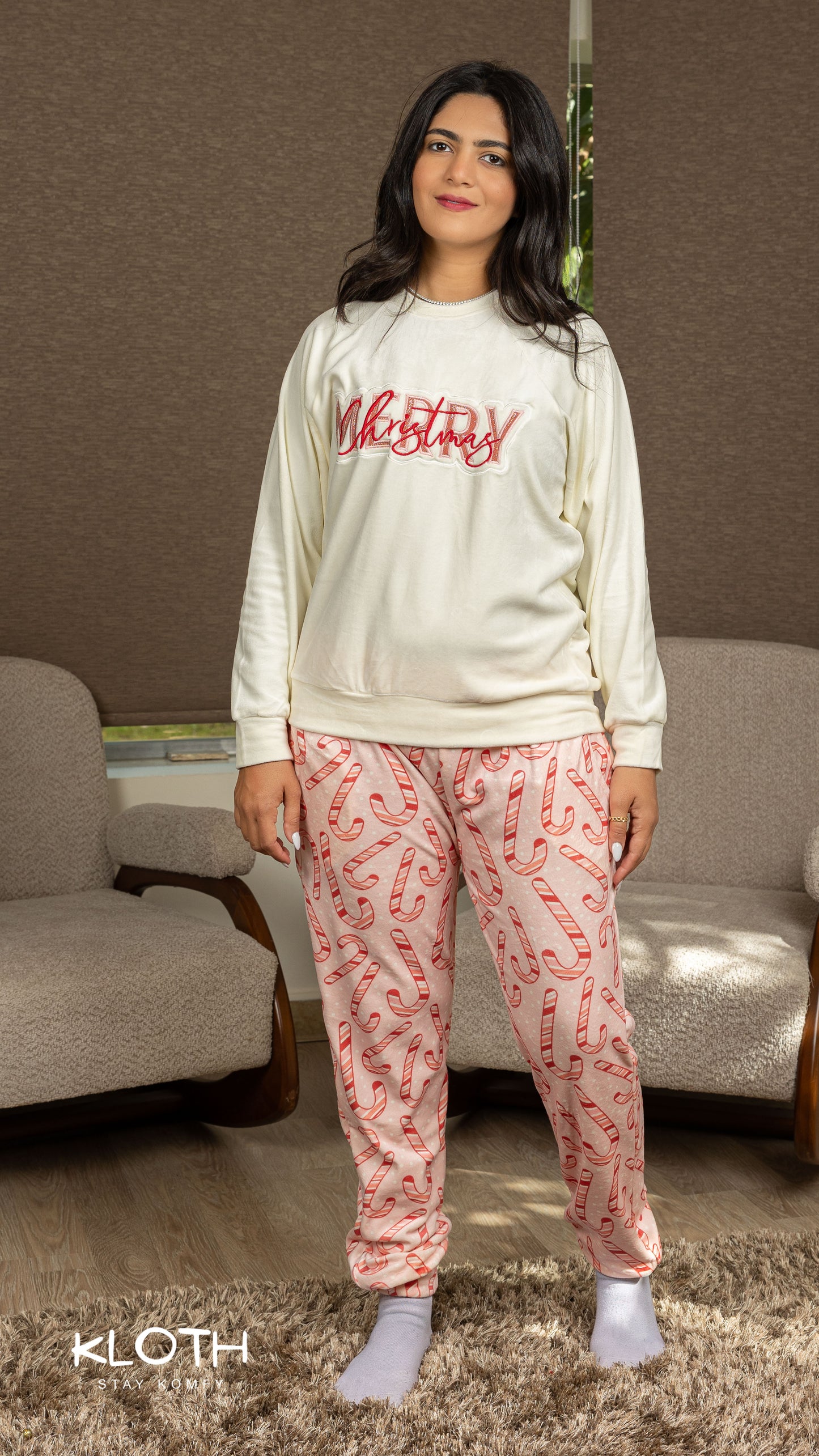 Pink Candy-Cane Crewneck Set