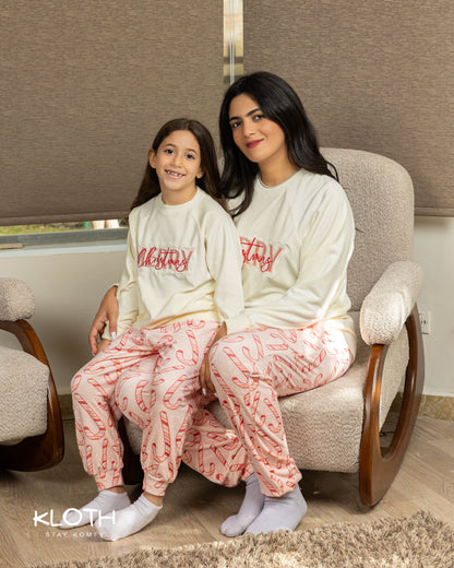 Pink Candy-Cane Crewneck Set