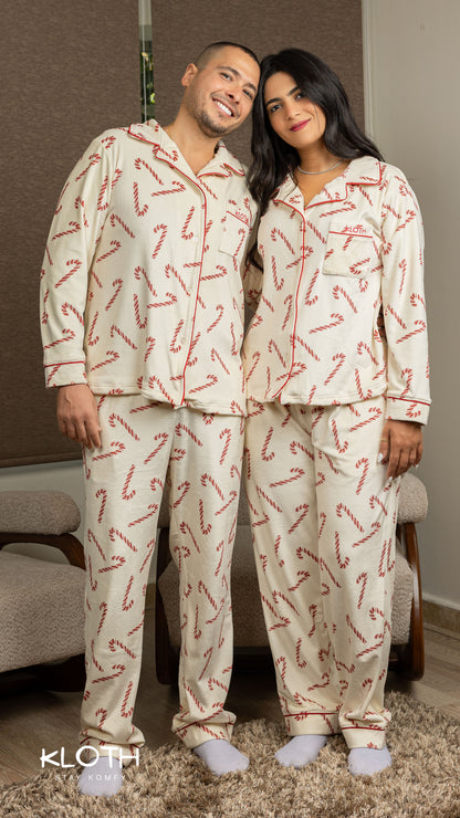 Off-White Candy-Cane Buttoned Set