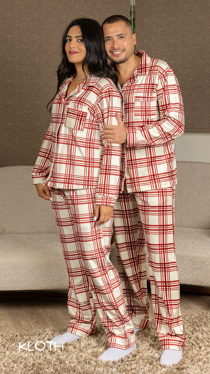 Red Plaid Buttoned Set