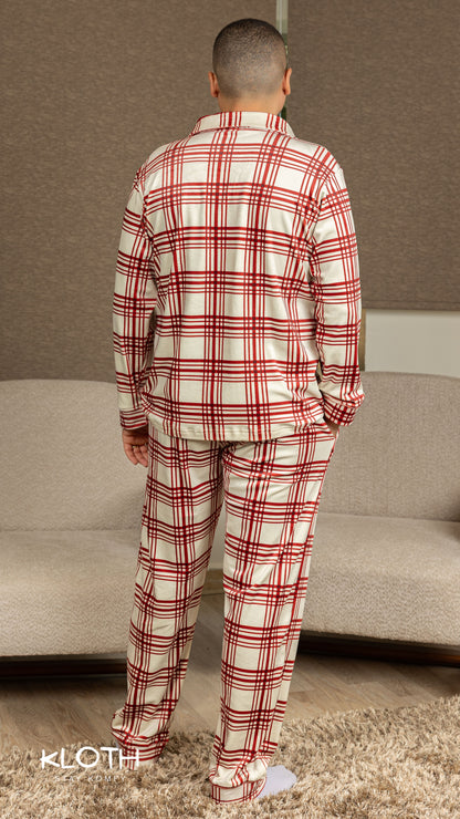 Red Plaid Buttoned Set