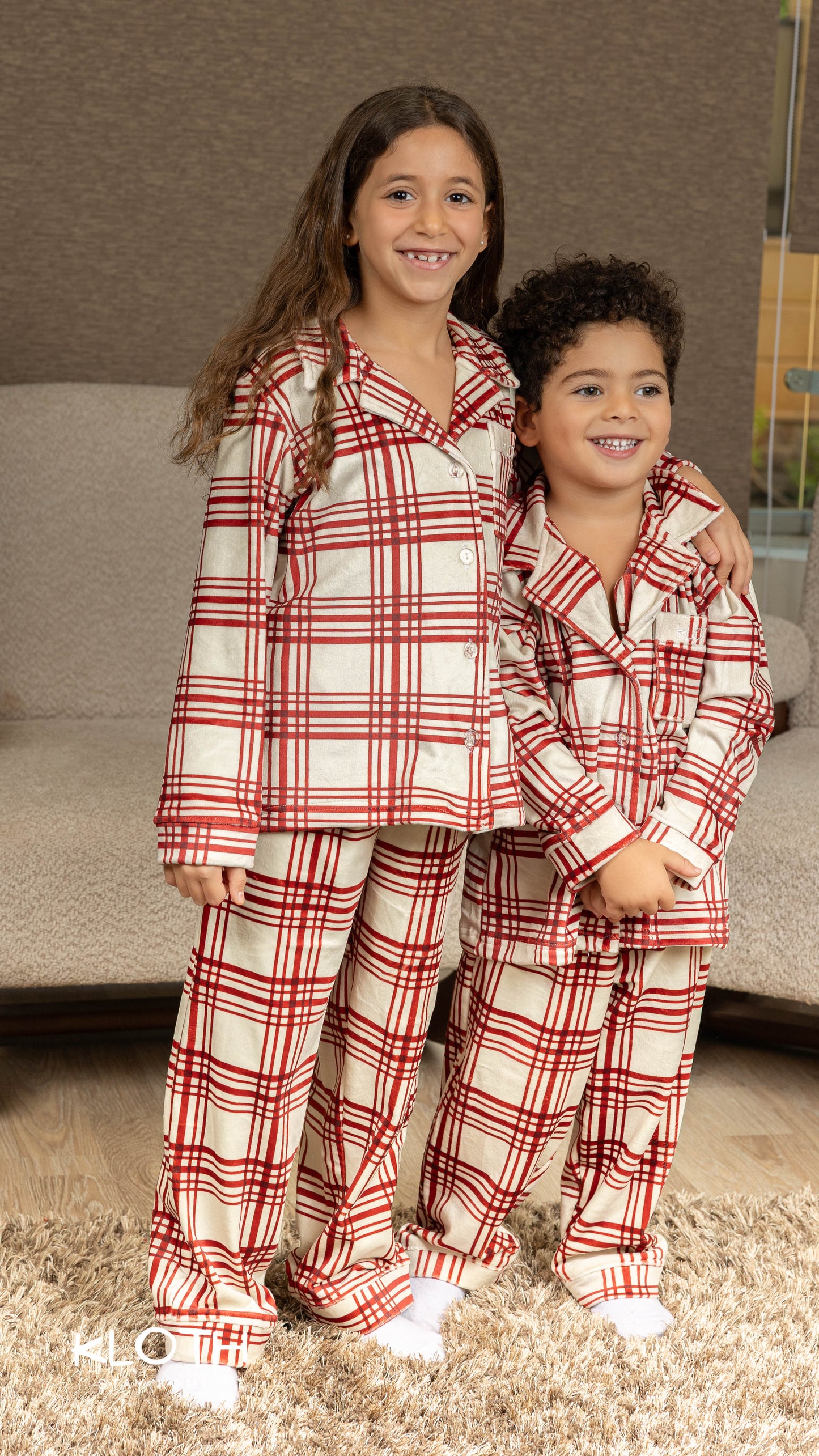 Red Plaid Buttoned Set